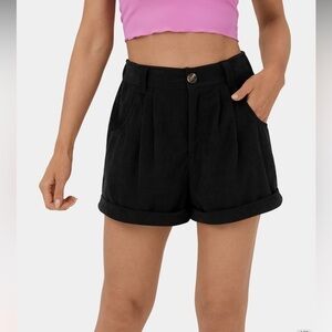 Halara XS Black Mid Rise Button Zipper Side Pocket Corduroy Shorts 2'' Inseam